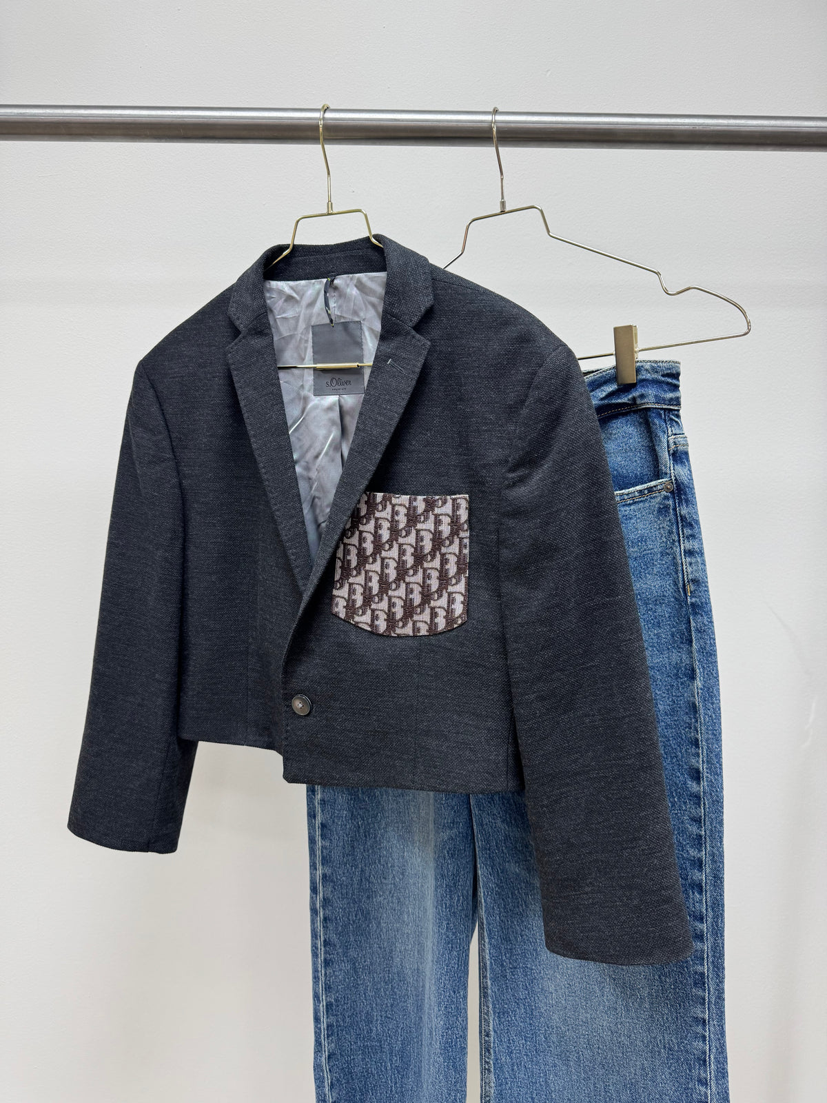 Cropped blazer grey / brown