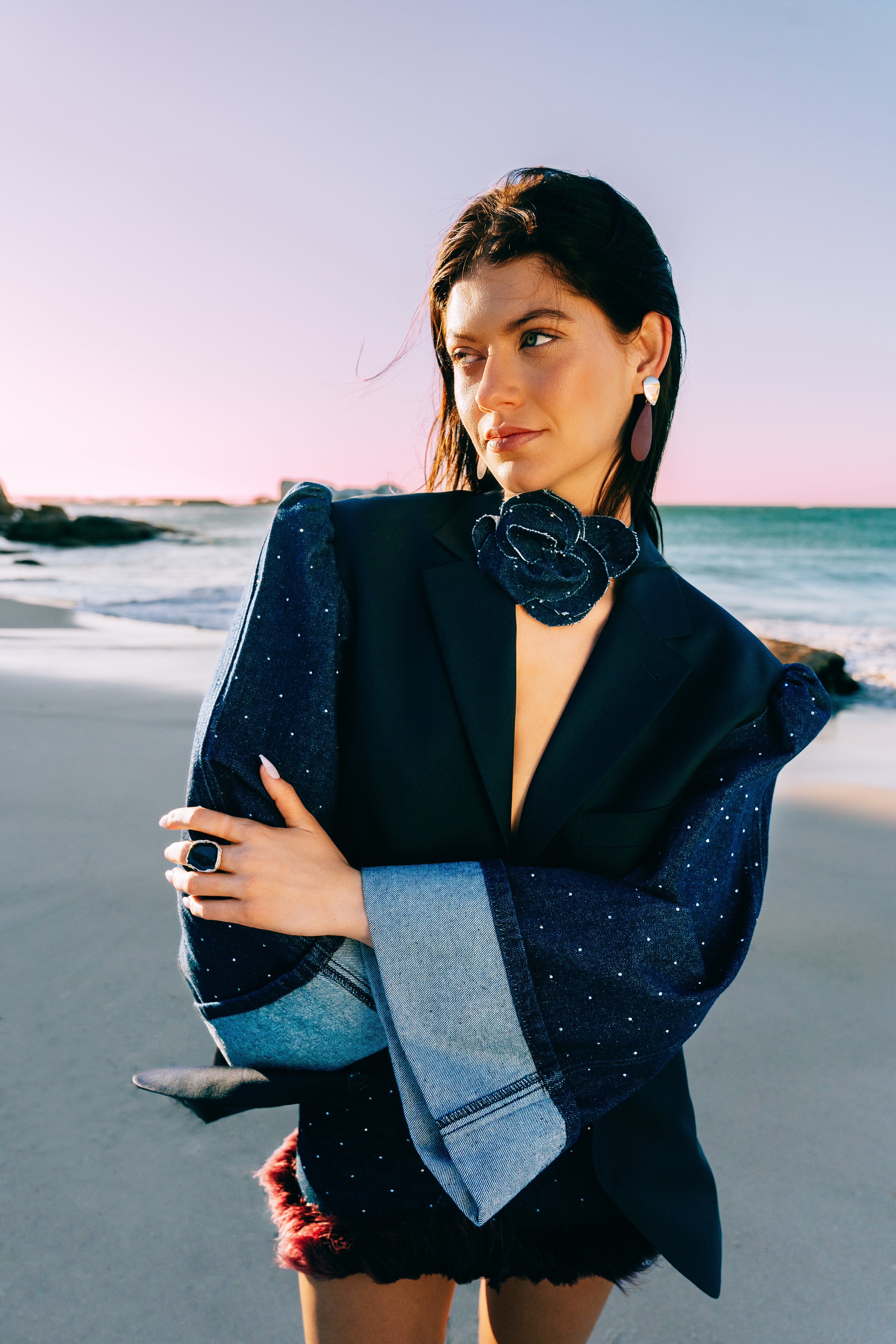 Denim strass blazer one size