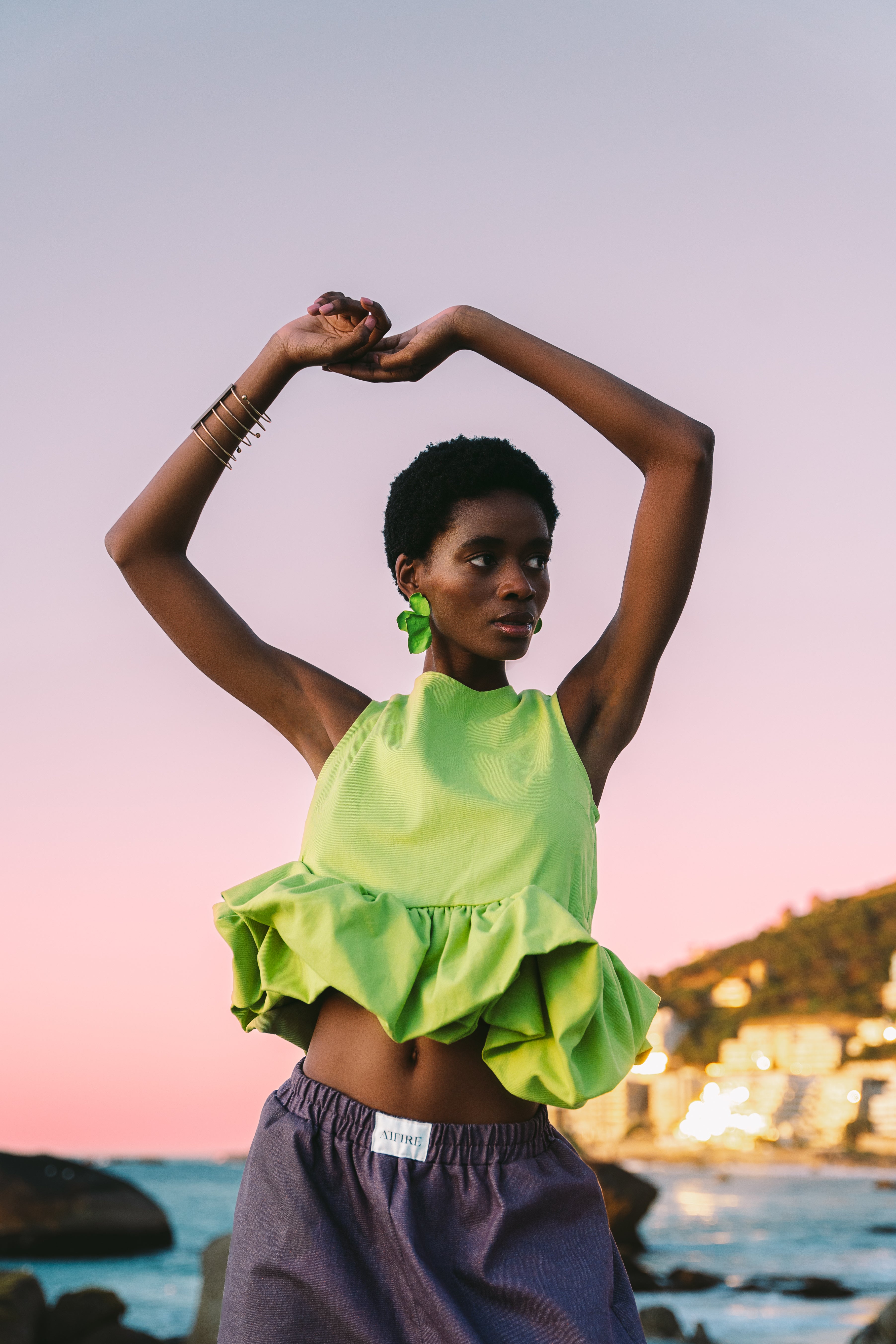 Ruffle top lime S