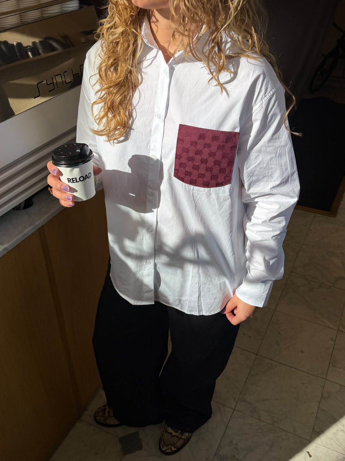 Attire Blouse Burgundy Pocket